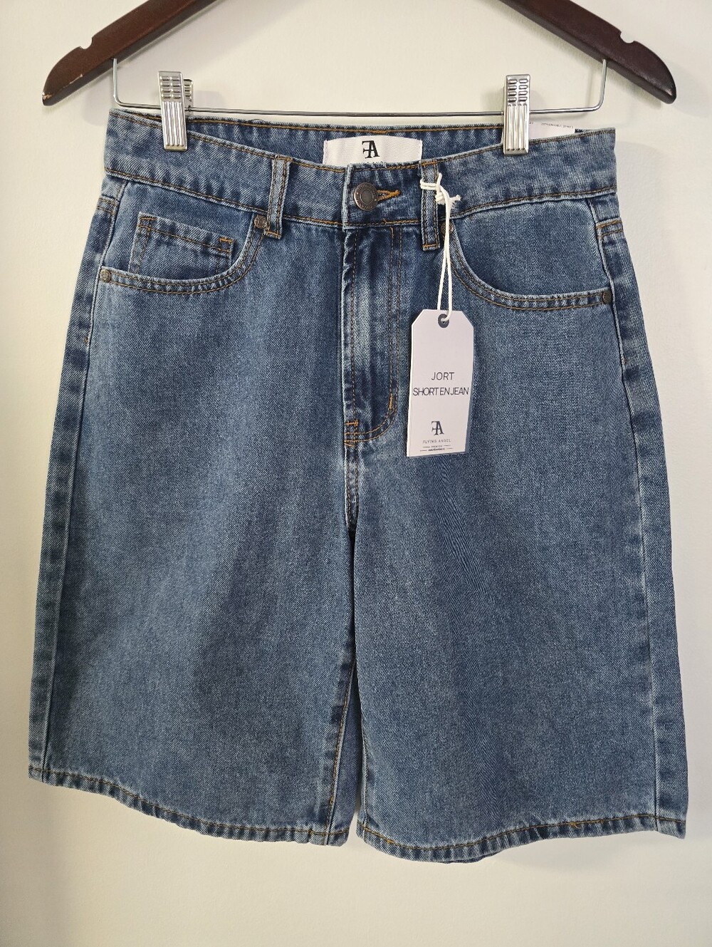 Flying Angel Jean Denim Bermuda Shorts, Size 5/27, Blue